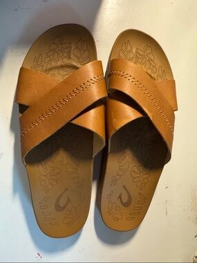 OluKai Brown and Tan Slide Worn Once